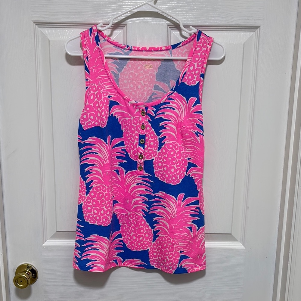 Lilly Pulitzer Pink and Blue Pineapple Print Tank Top